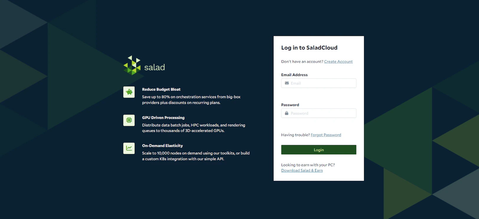 SaladCloud Login Page
