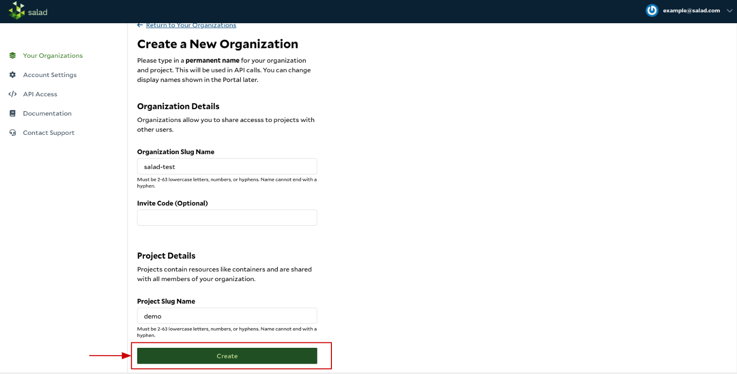 SaladCloud Login Page
