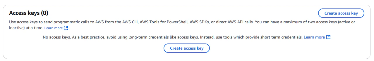 Creating an access key for the job-worker user