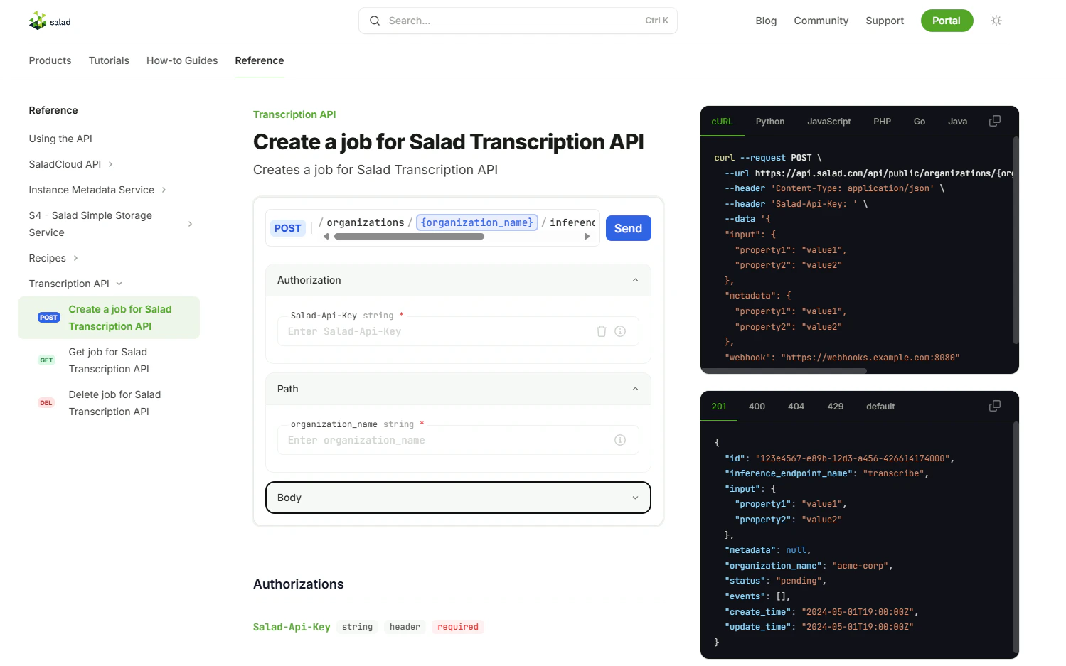 Transcription API Reference