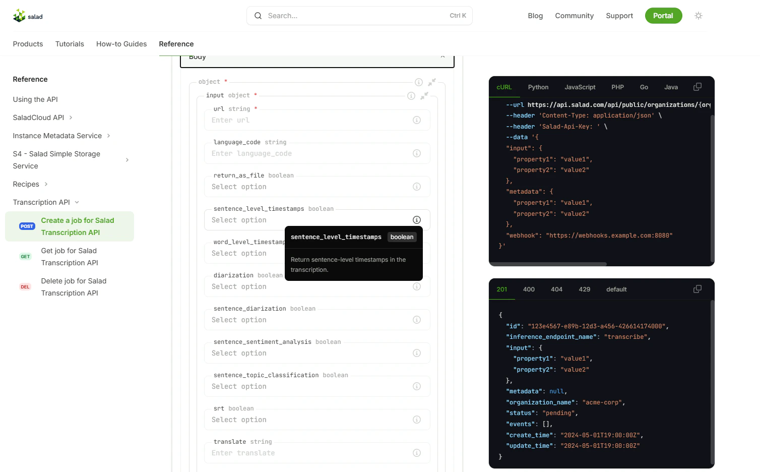 Transcription API Reference 2