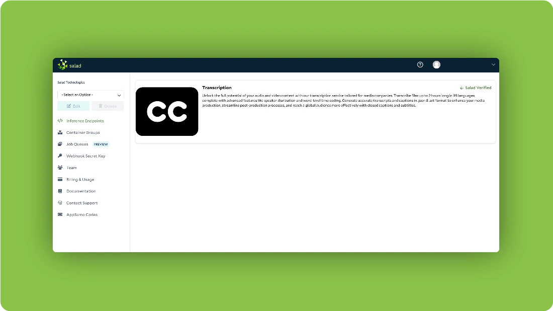 Access Salad Transcription API