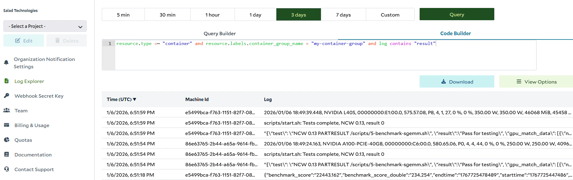 Log Explorer Portal Screenshot