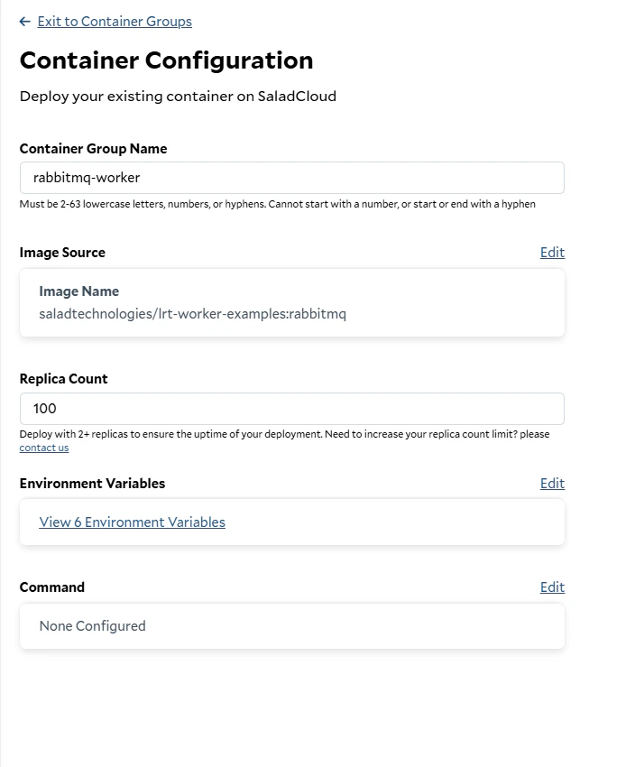 Creating a new Container Group