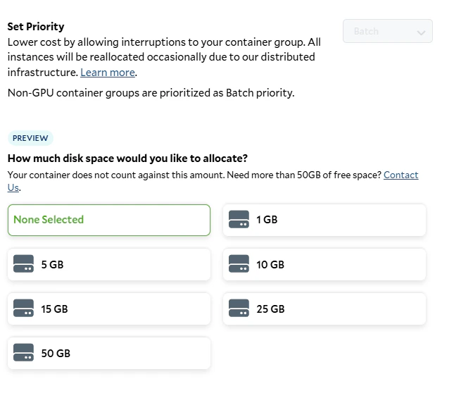 Setting the job priority and storage requirements