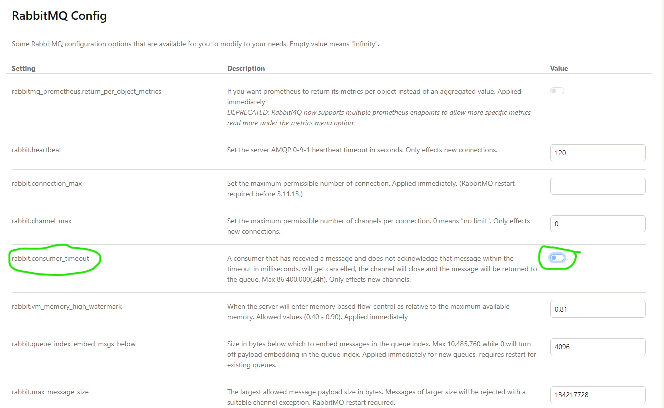 Disabling the consumer timeout