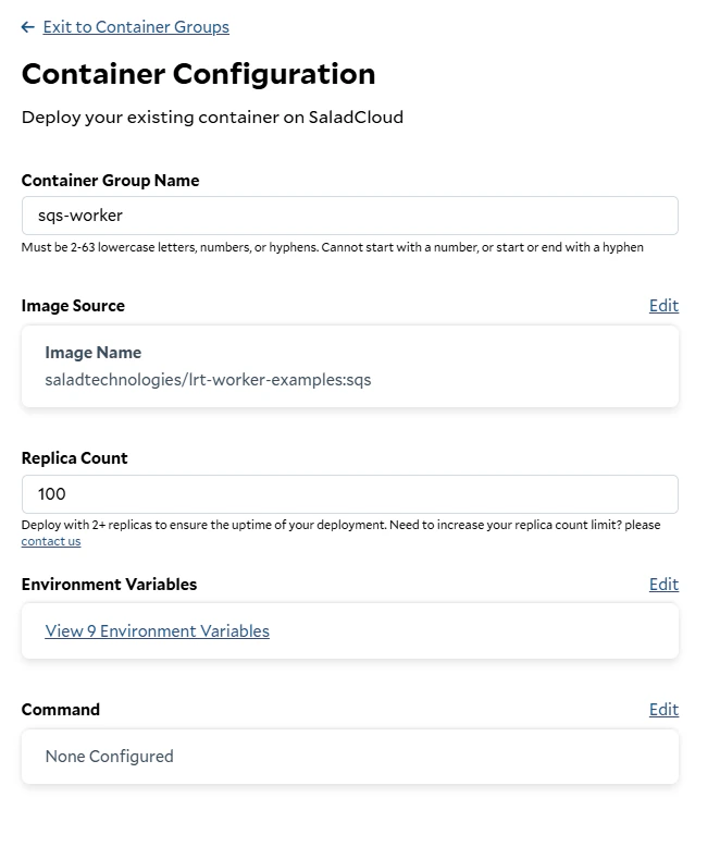 Creating a new Container Group