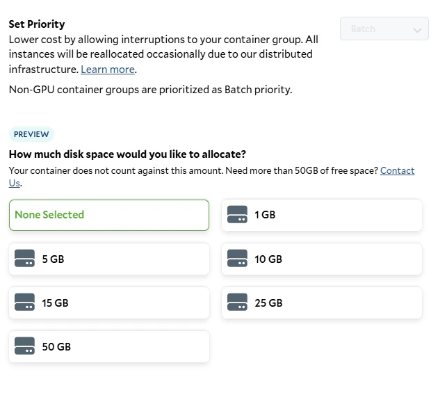 Setting the job priority and storage requirements