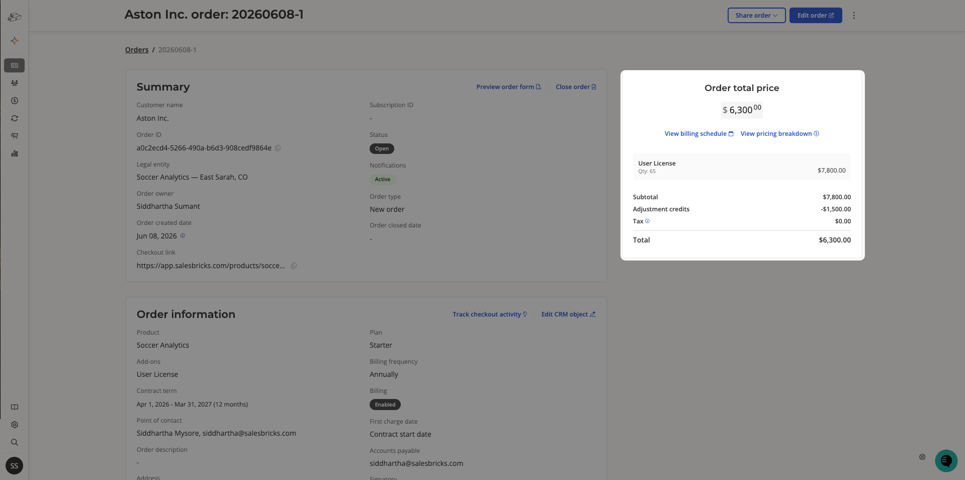 Create order with invoice credit