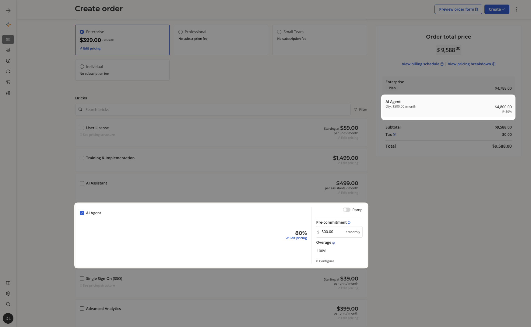 Pre-committed usage set as a dollar amount