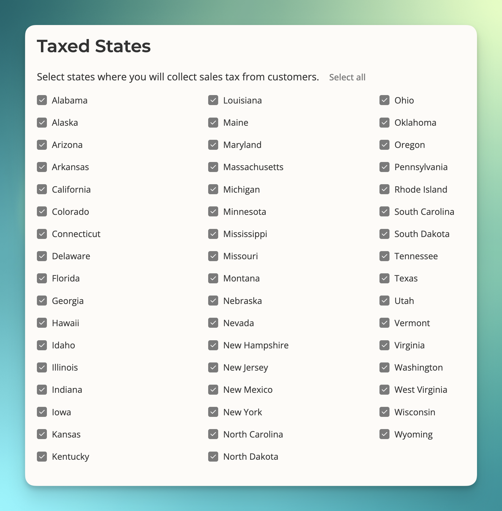 list of taxed states