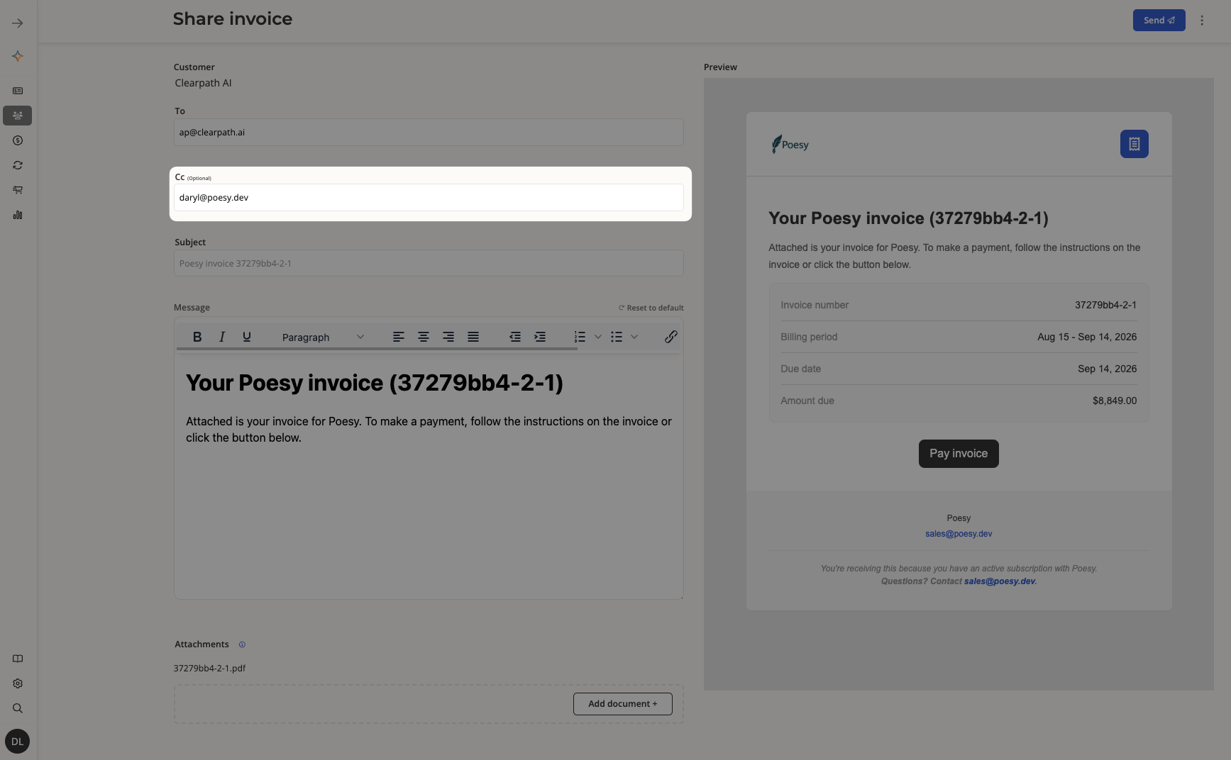 Adding CC recipients to a customer-facing email