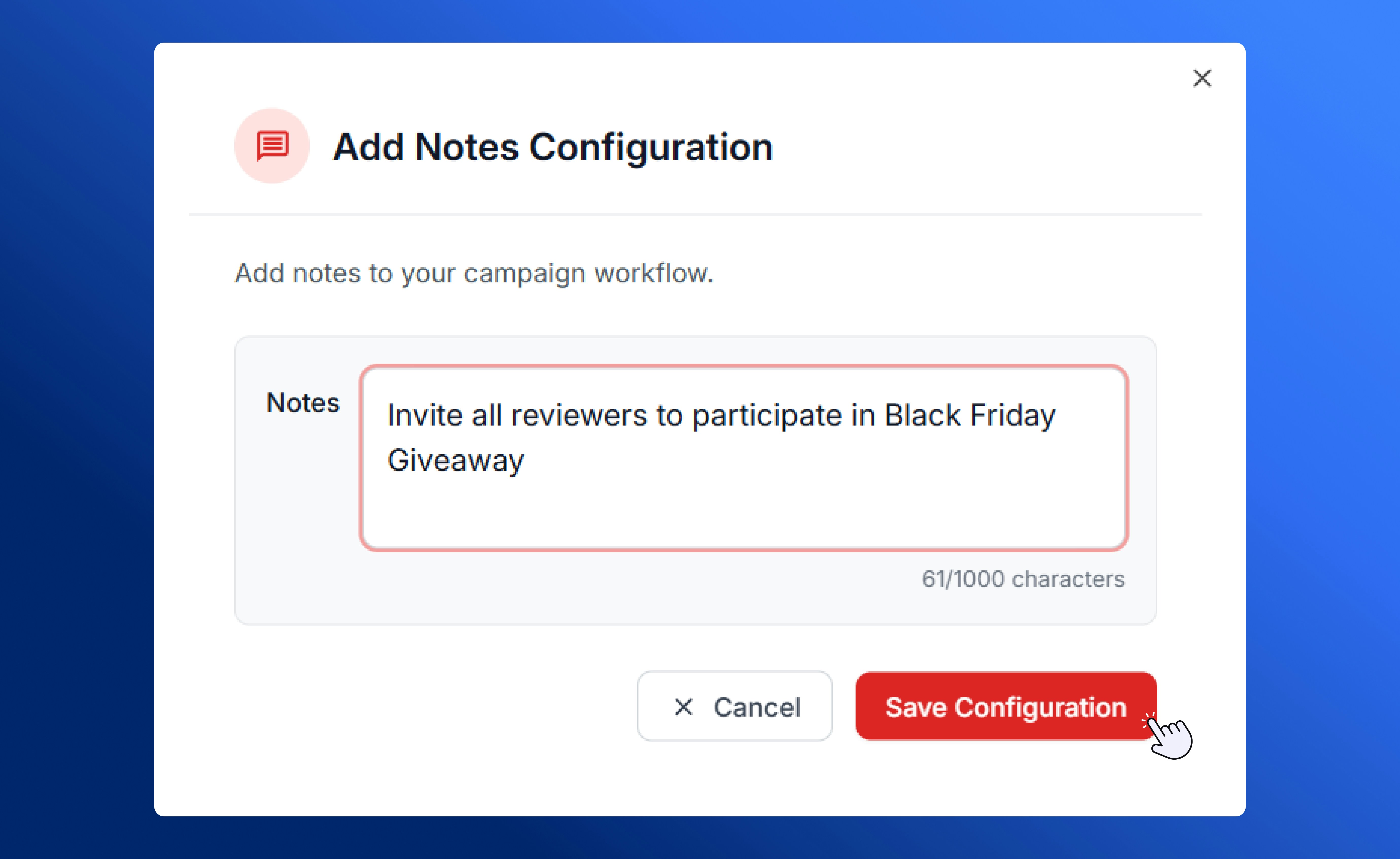 Add Notes Configuration options in SalesCaptain automation builder