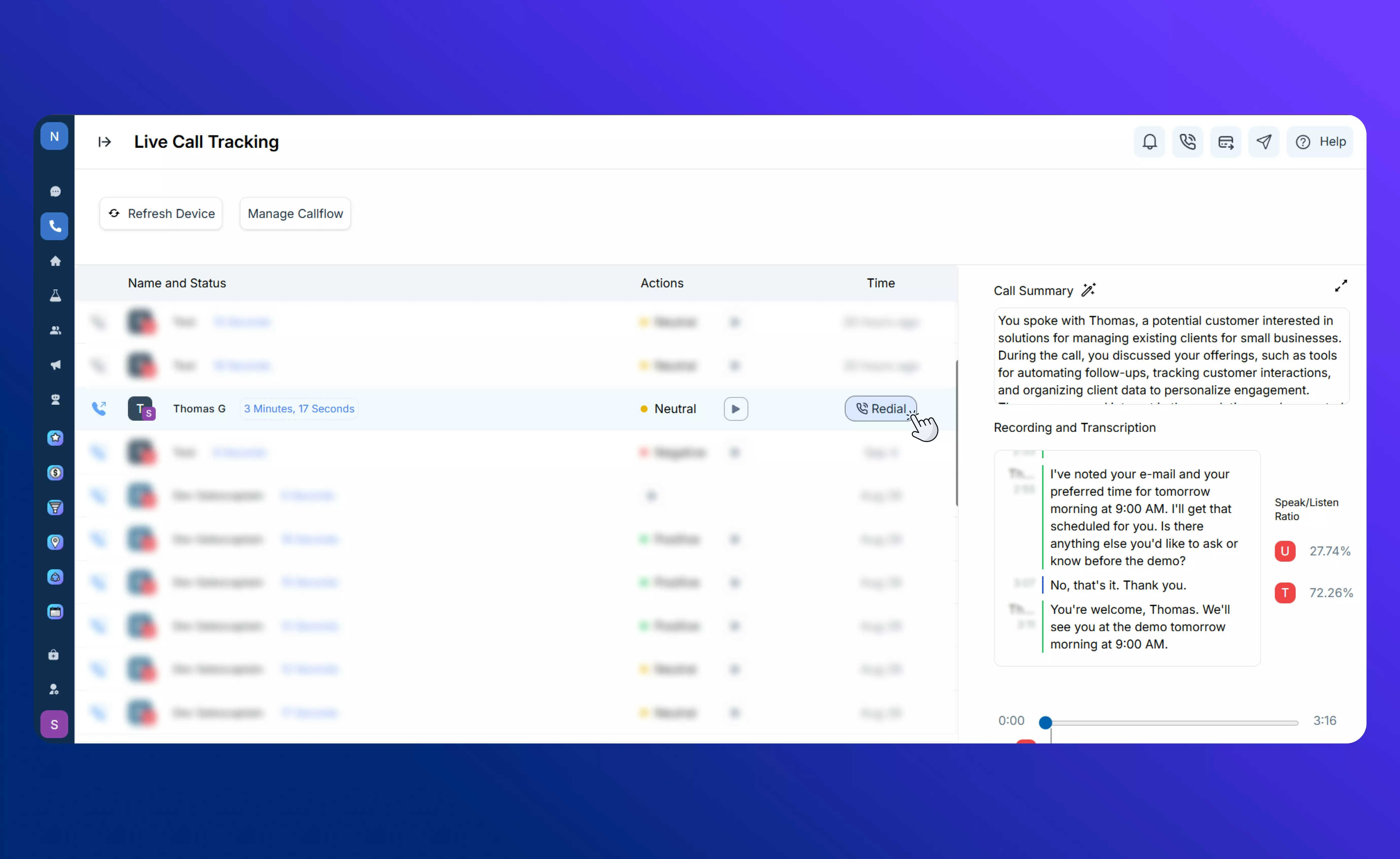 Overview of AI Transciptions features in teh Unified inbox in SalesCaptain