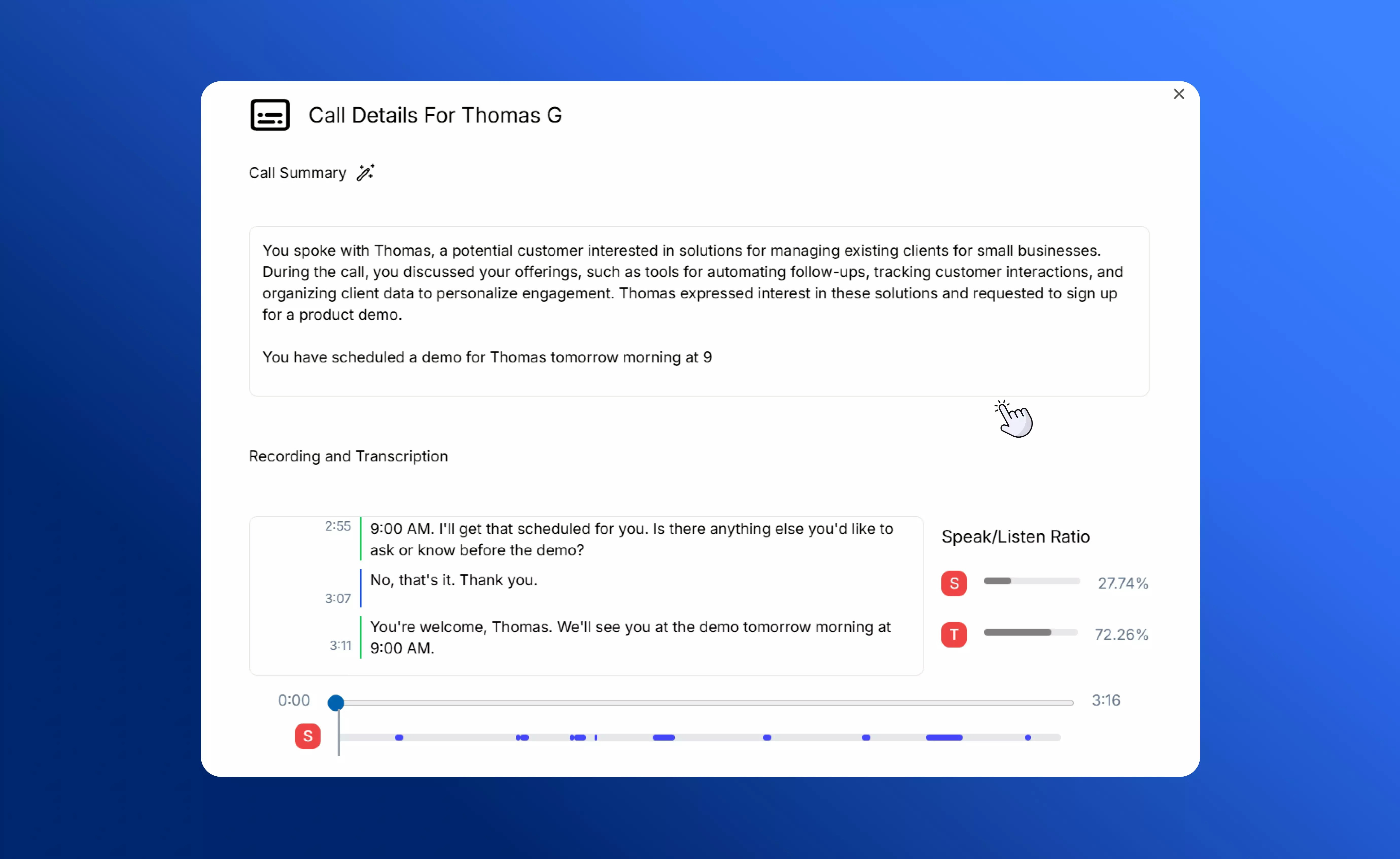 AI Call Summary, Recording and Transcription features in SalesCaptain