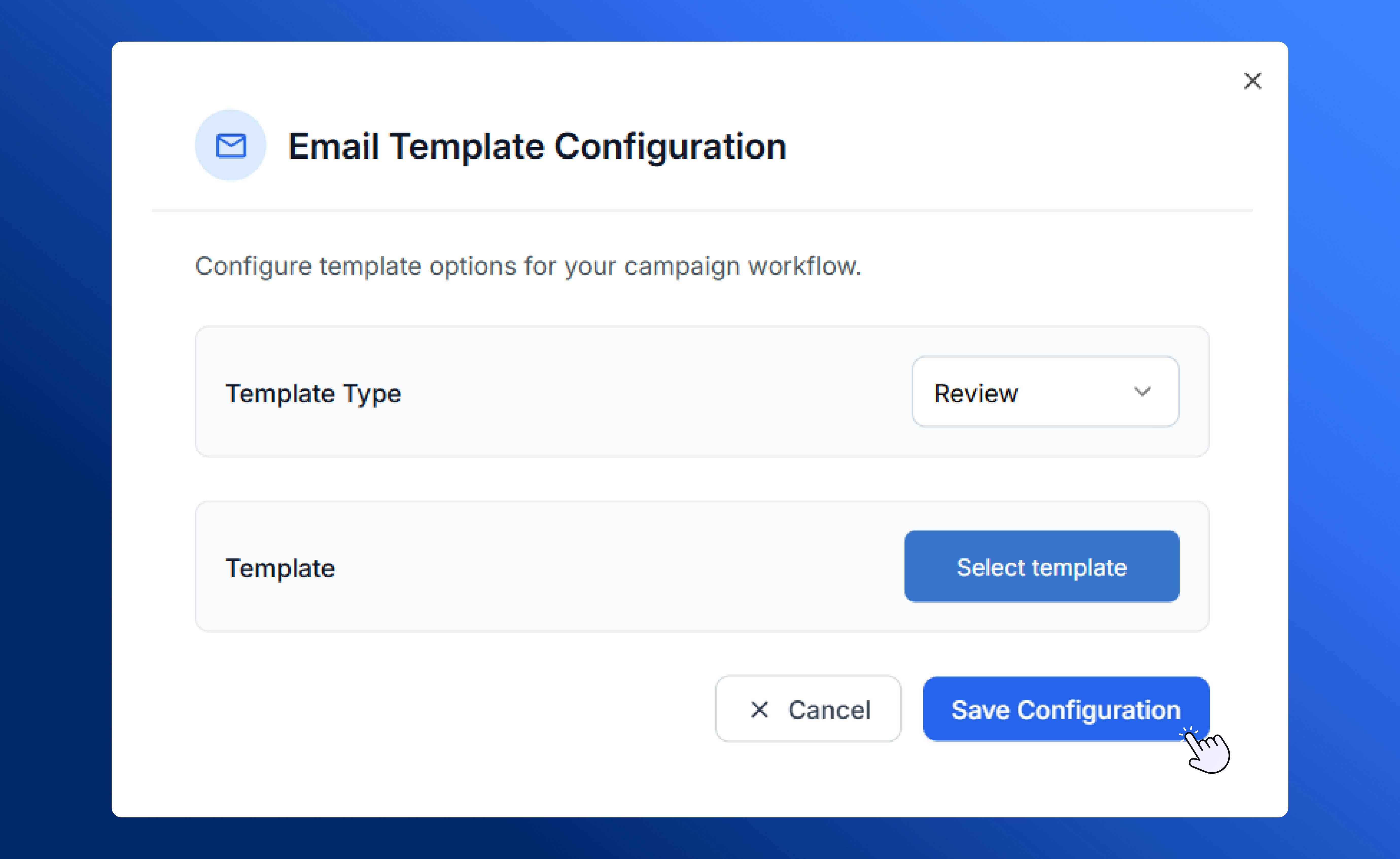Email Template Configuration options in SalesCaptain automation builder