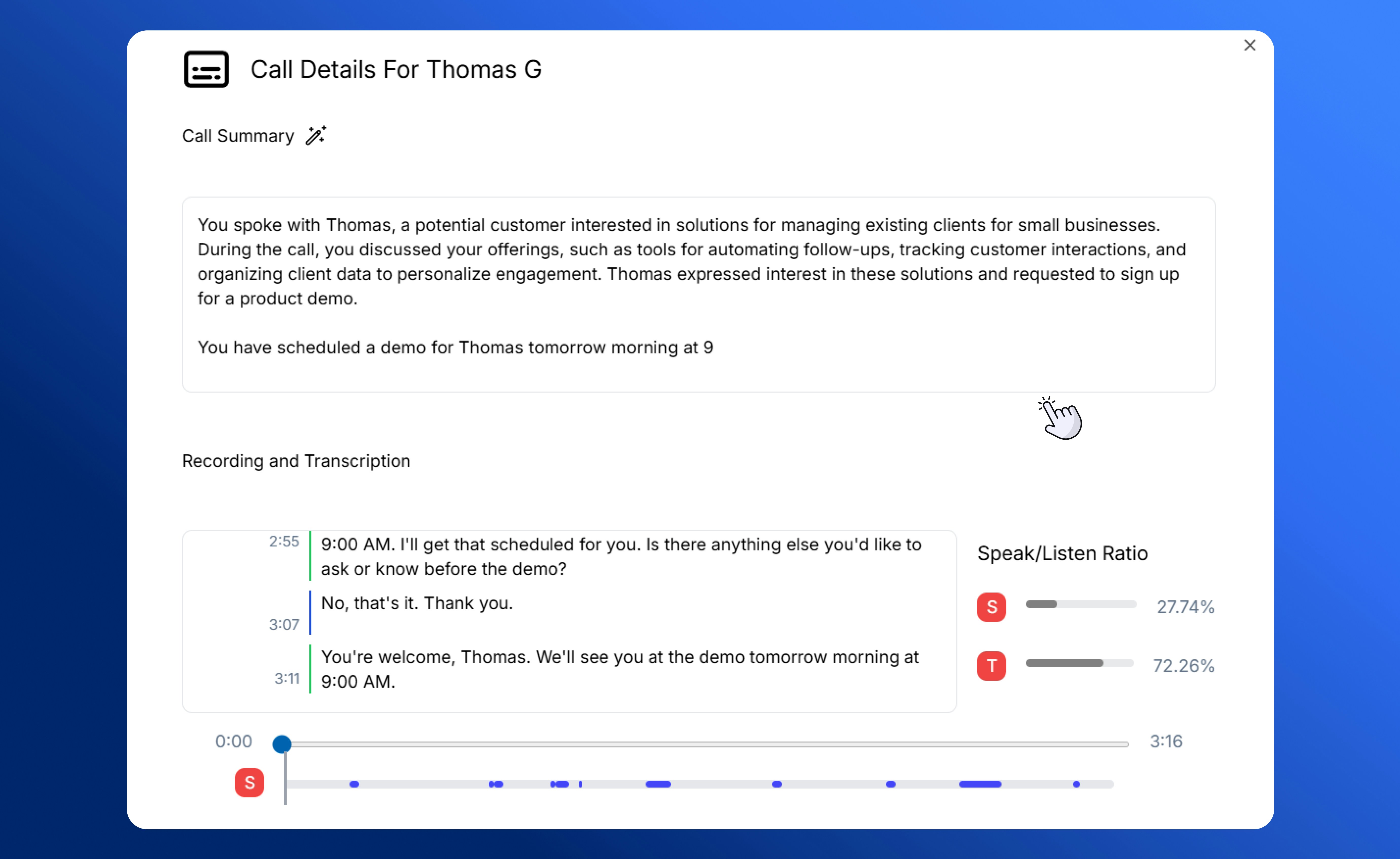 AI Call Summary, Recording and Transcription features in SalesCaptain
