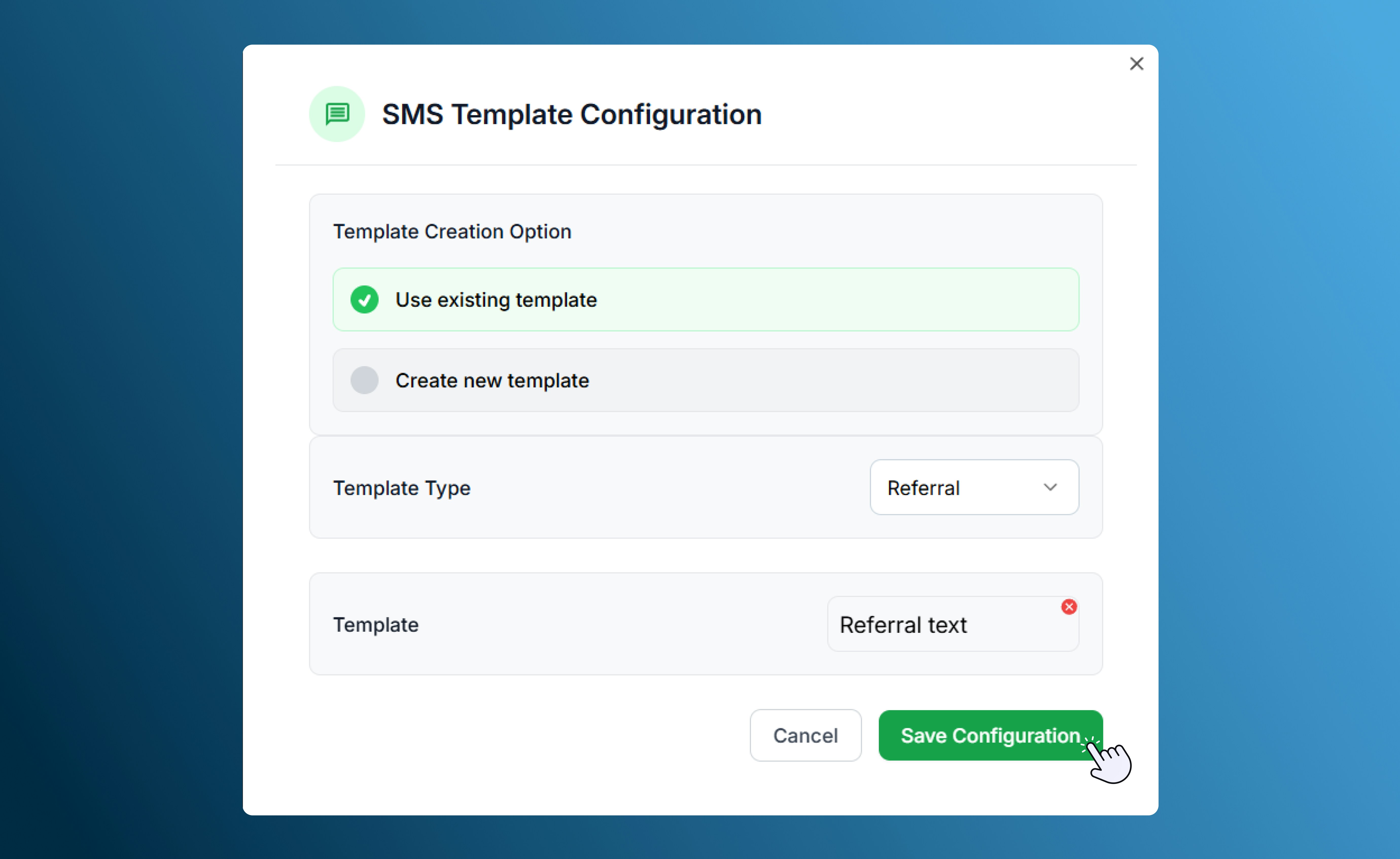 SMS template configuration in SalesCaptain automation builder