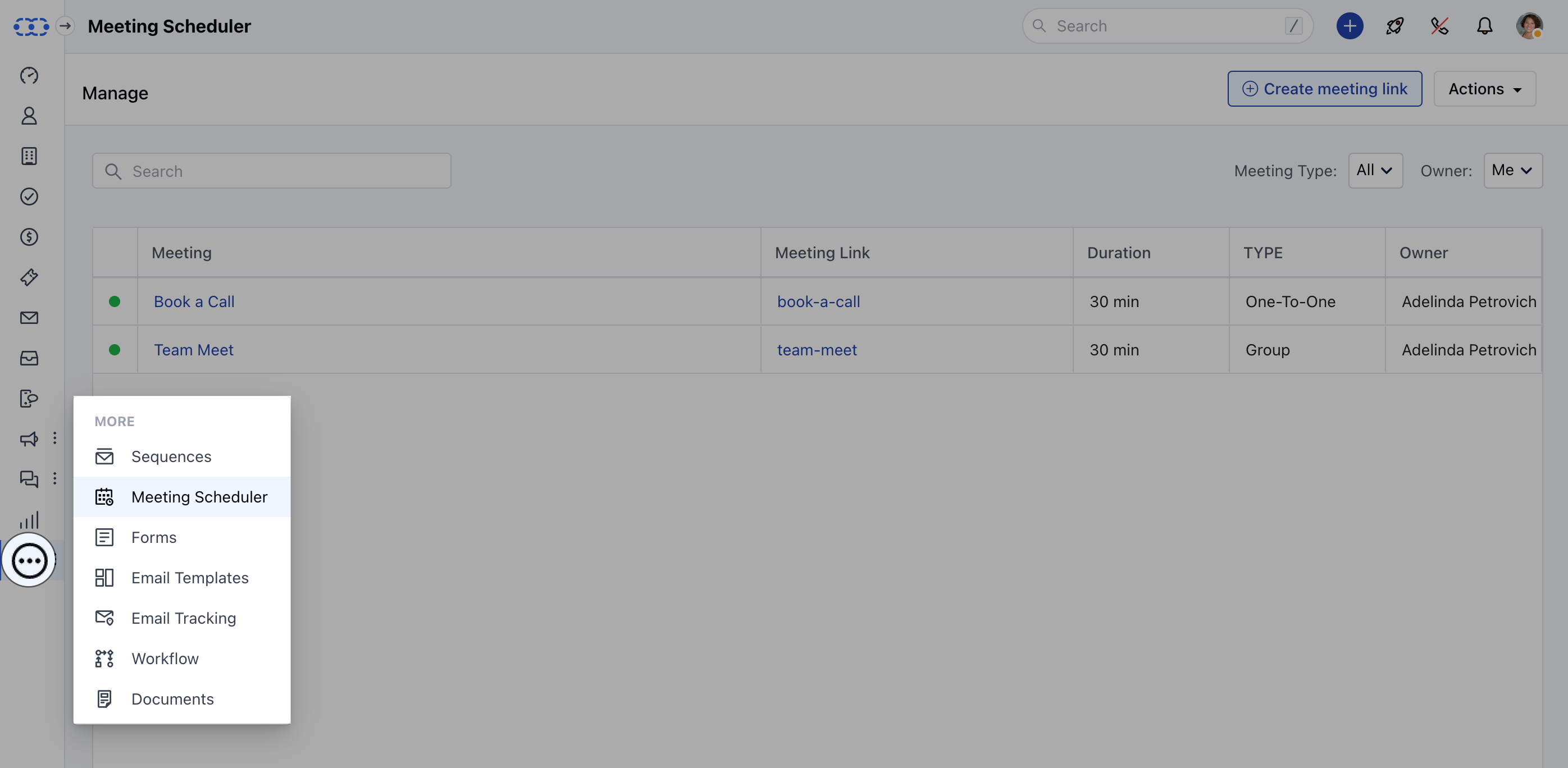 Meeting Scheduler Menu