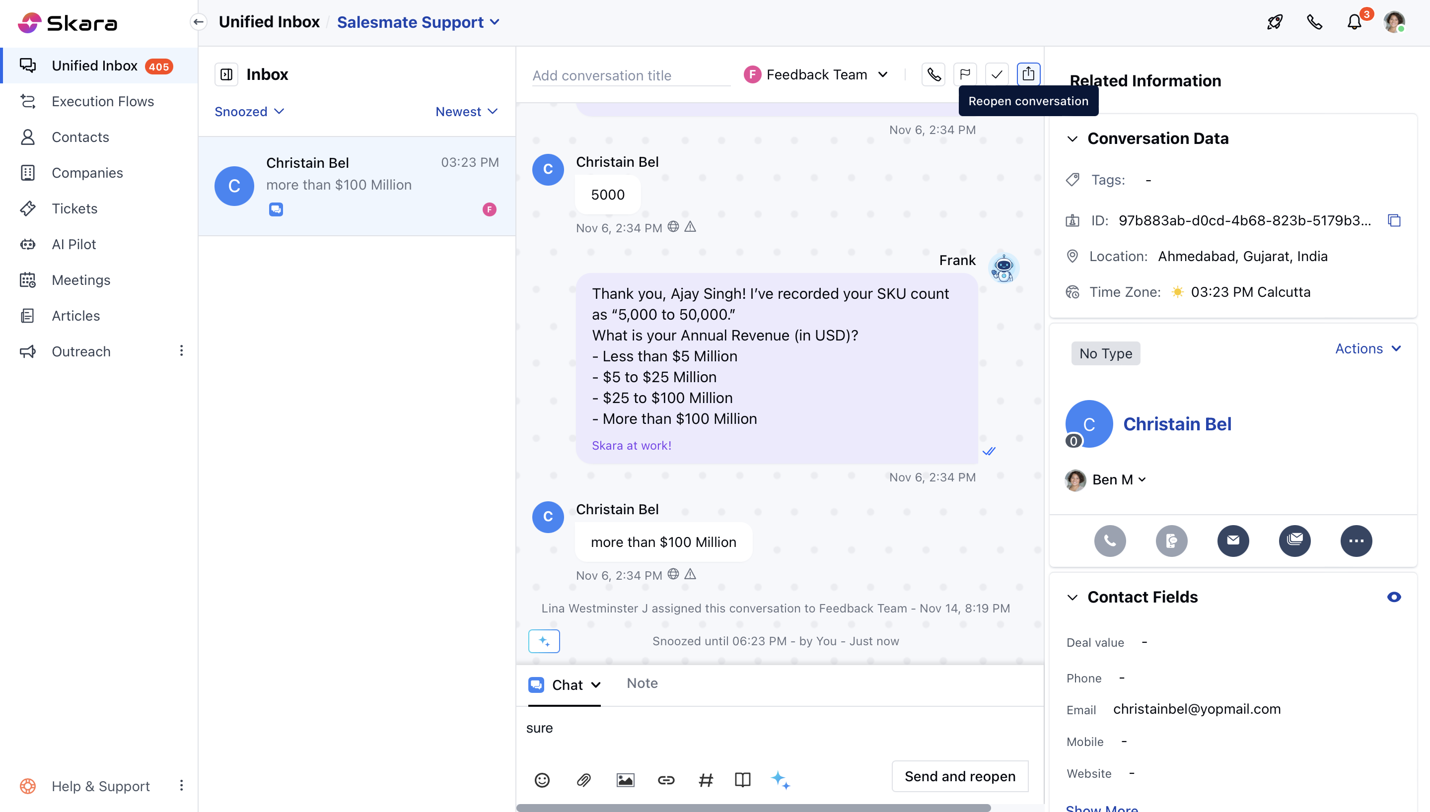 Reopen chat conversation