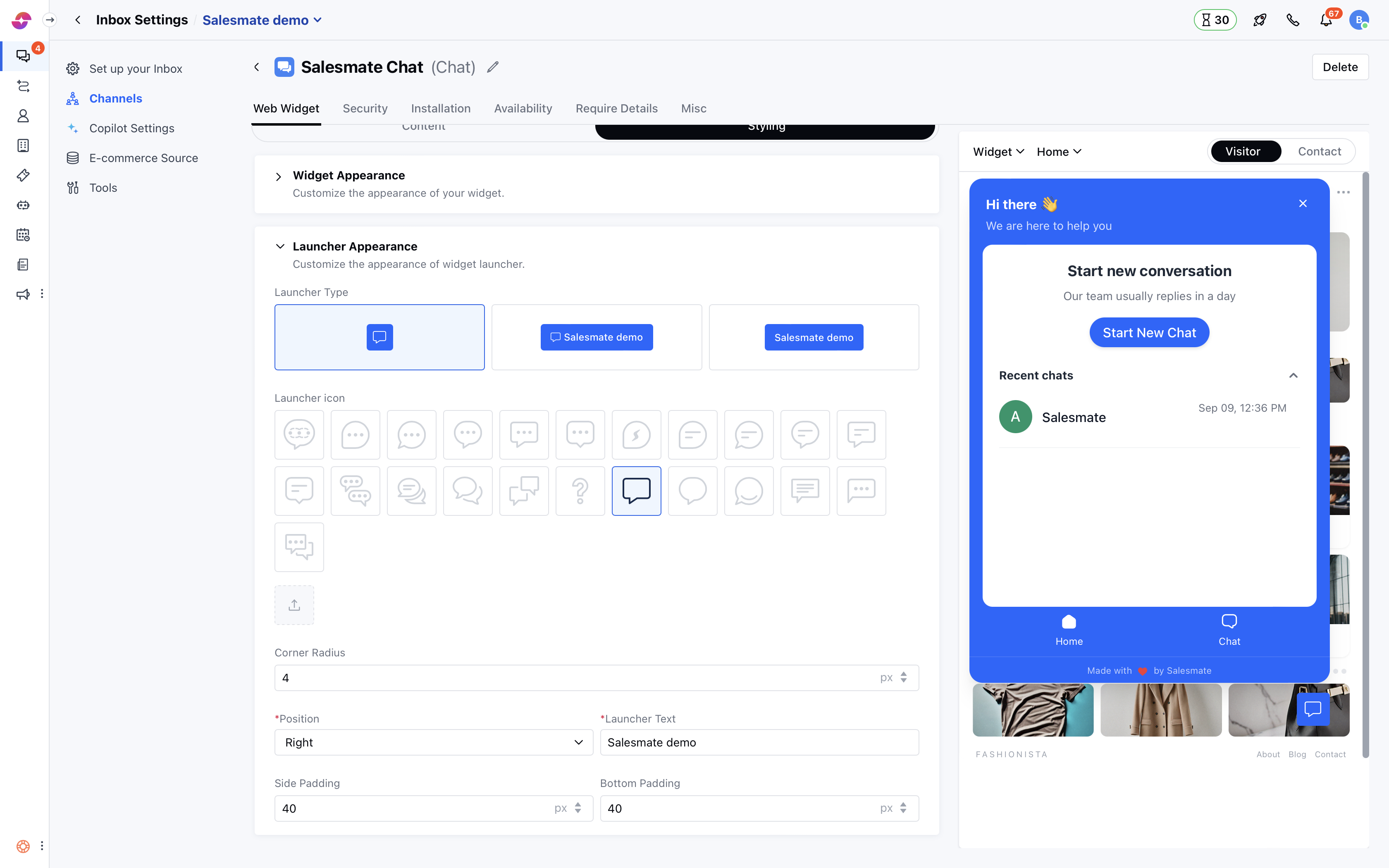 Launcher position settings