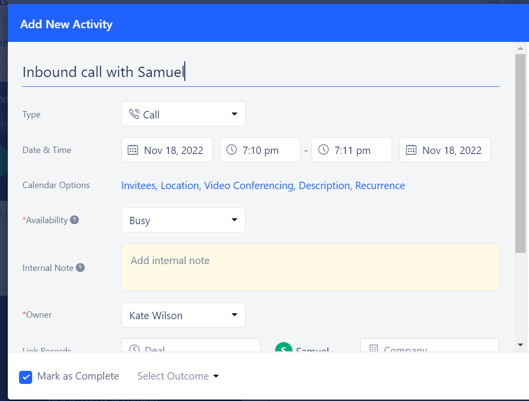 Logged inbound activity