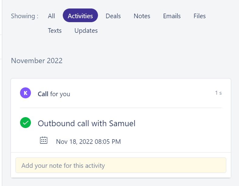 Logged activity timeline