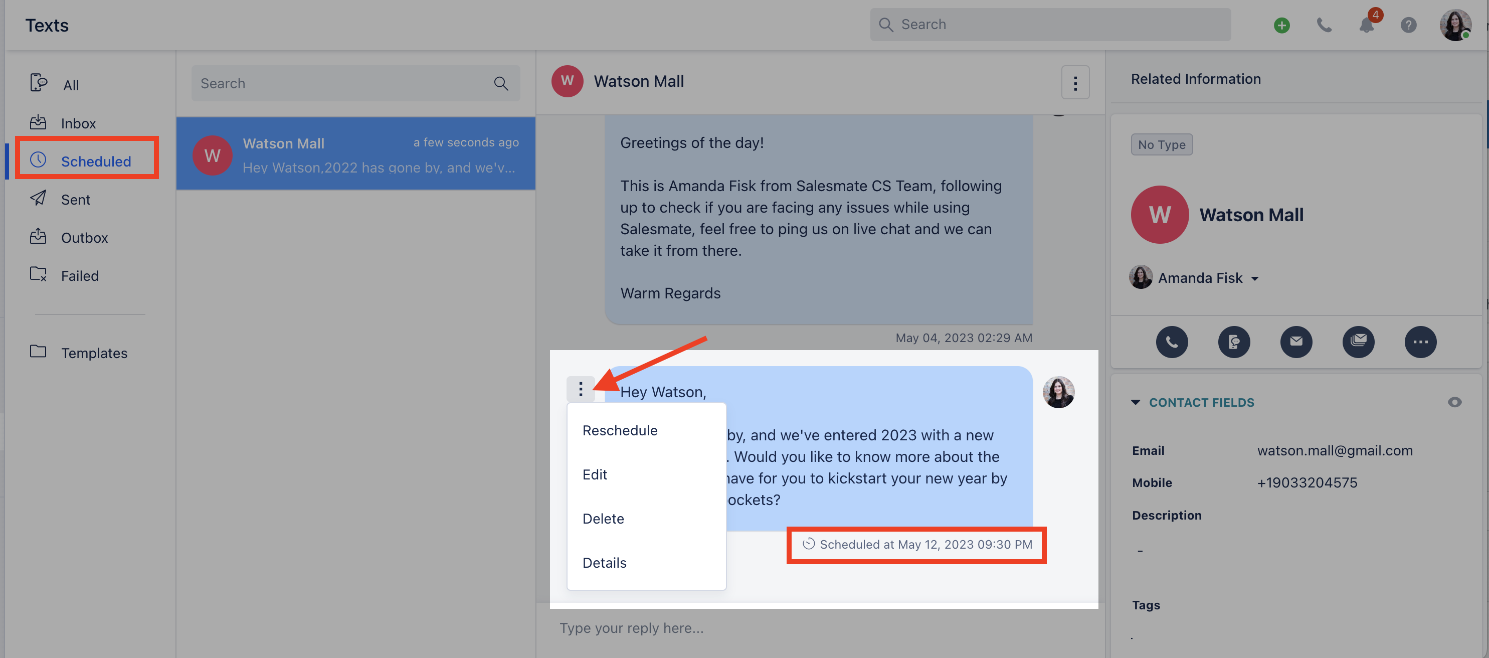 Scheduled messages view