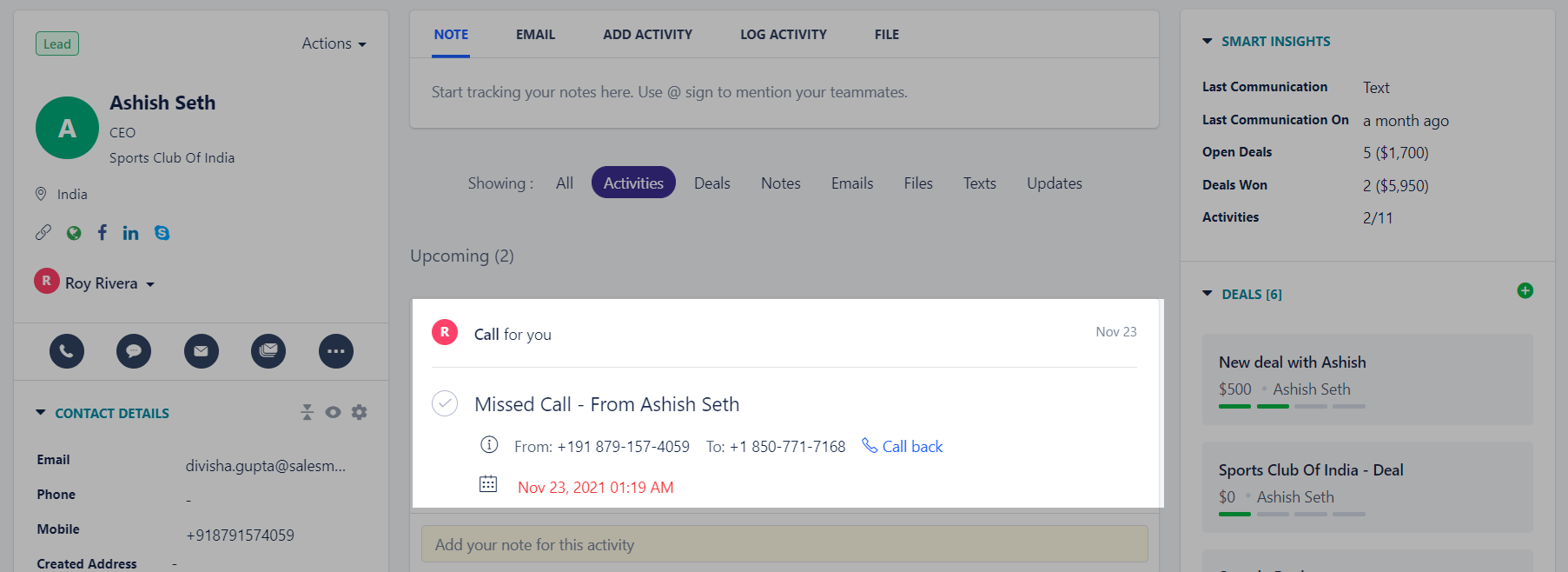 Missed call timeline