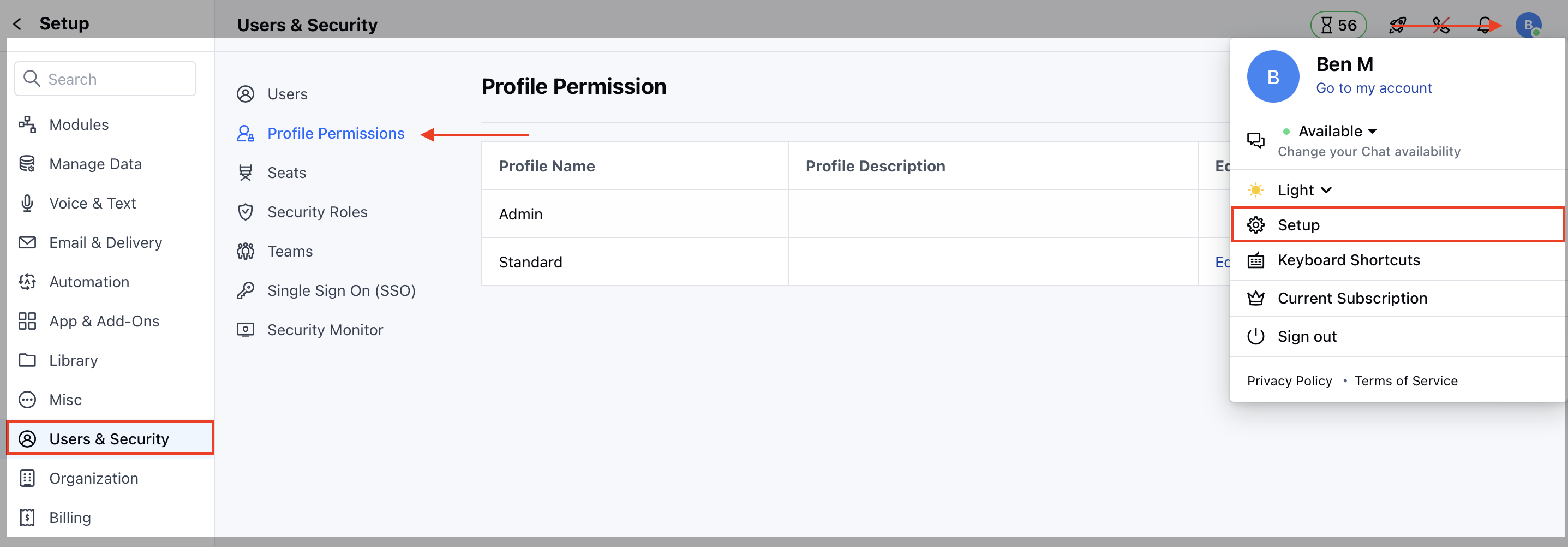 Profile permissions