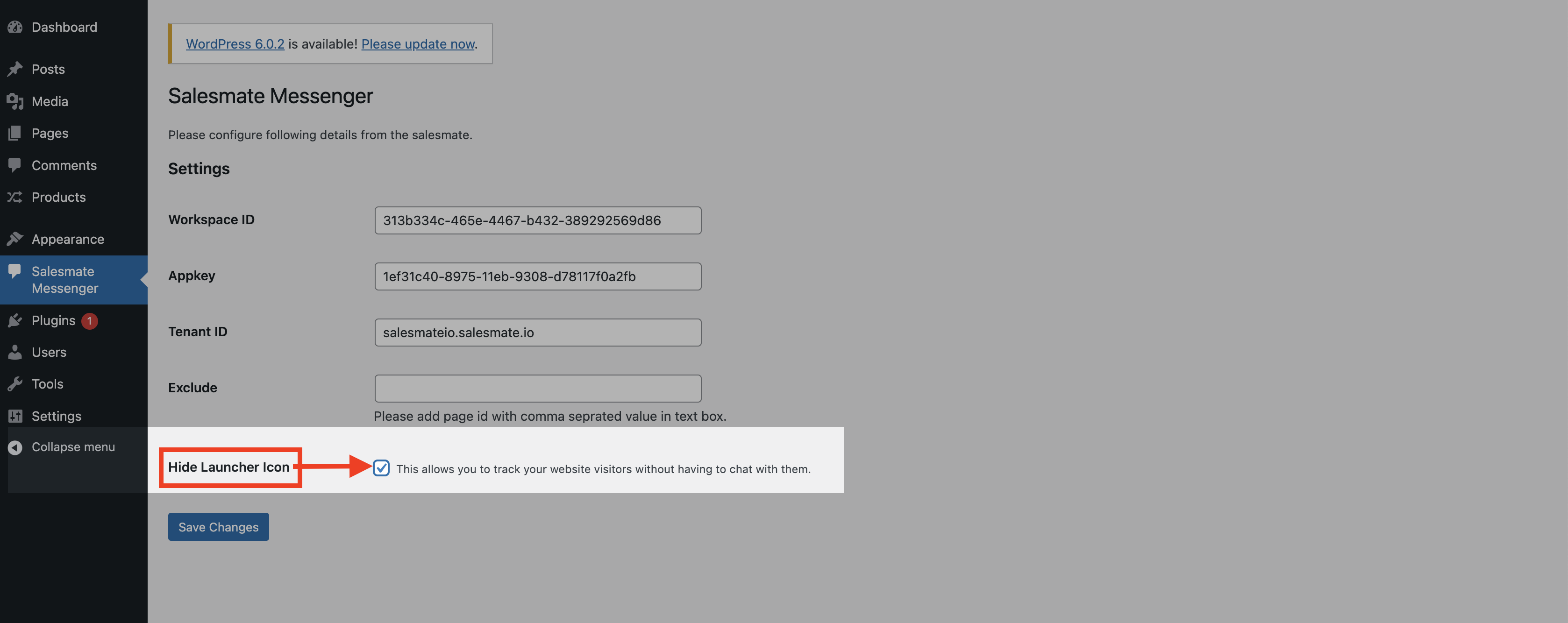 WordPress Messenger Settings