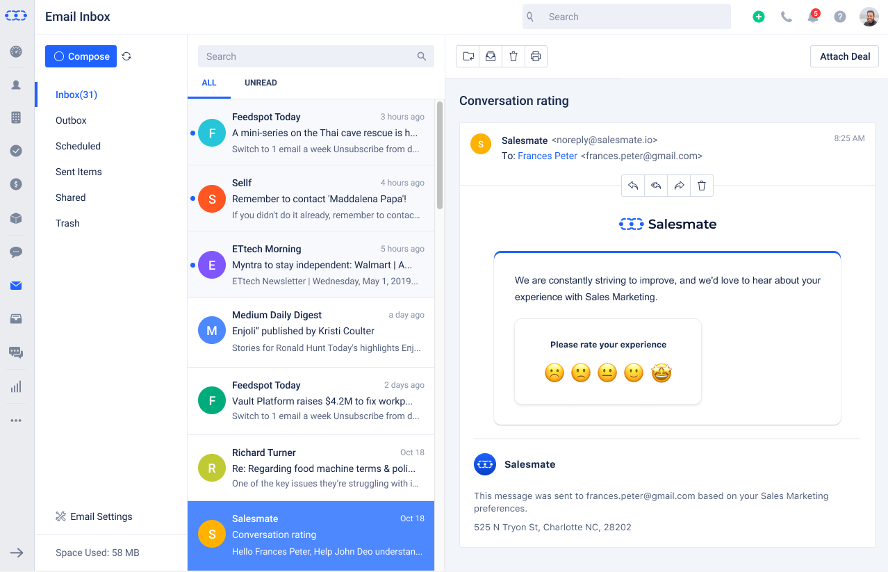 Conversation rating via emails