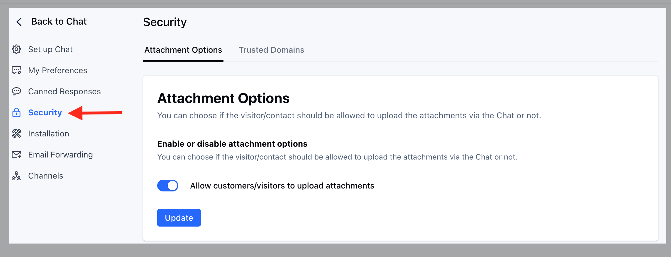 Configure if your customer can send attachments via Chats