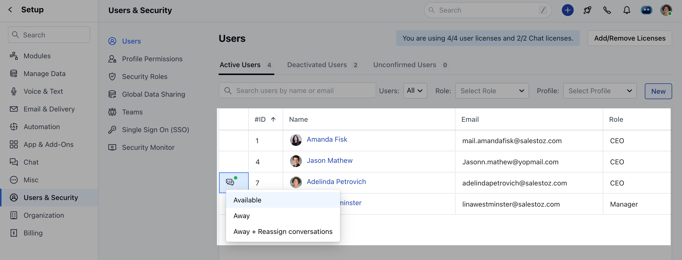 Set away mode for other users
