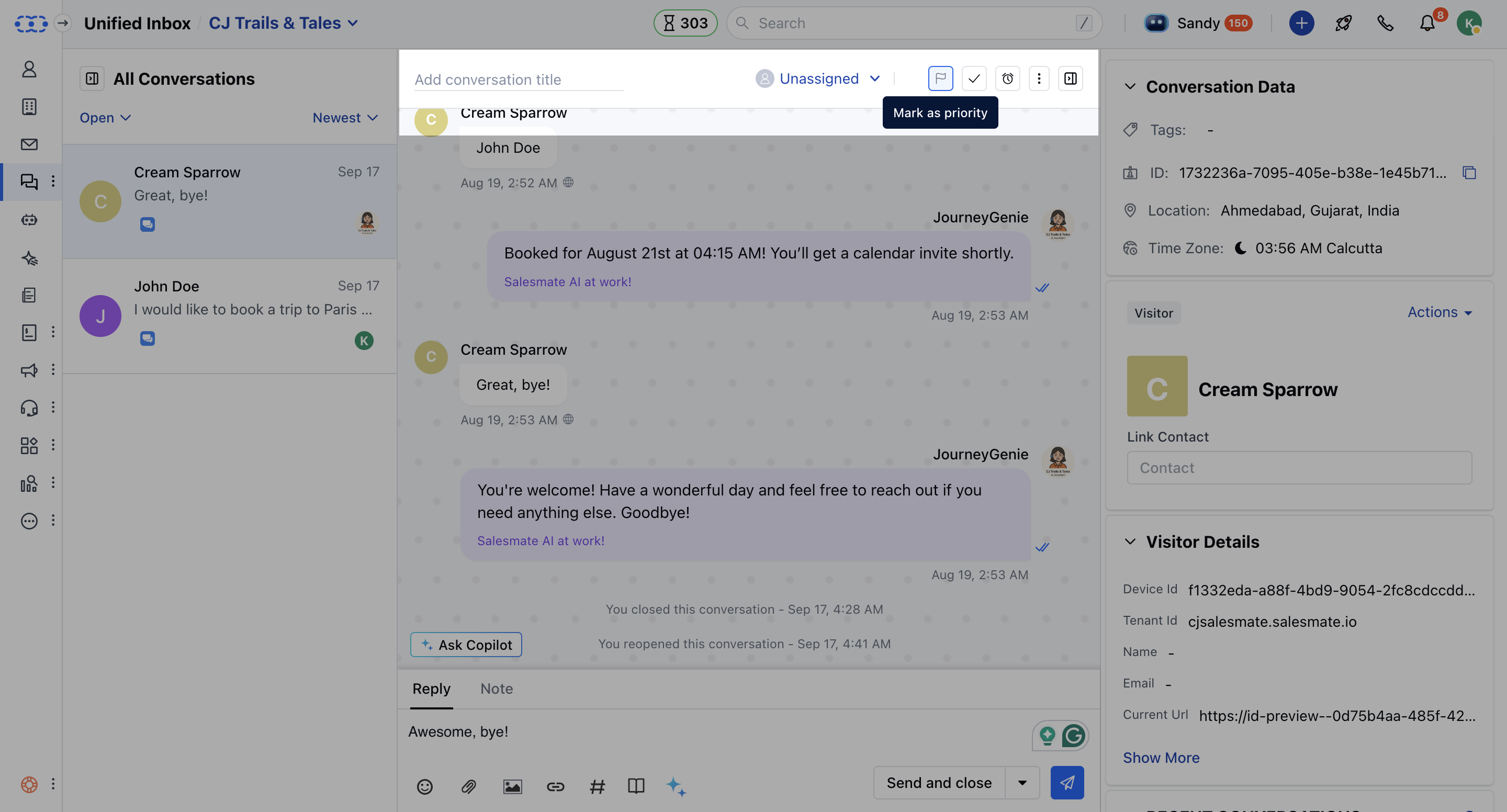 Prioritize chat conversation