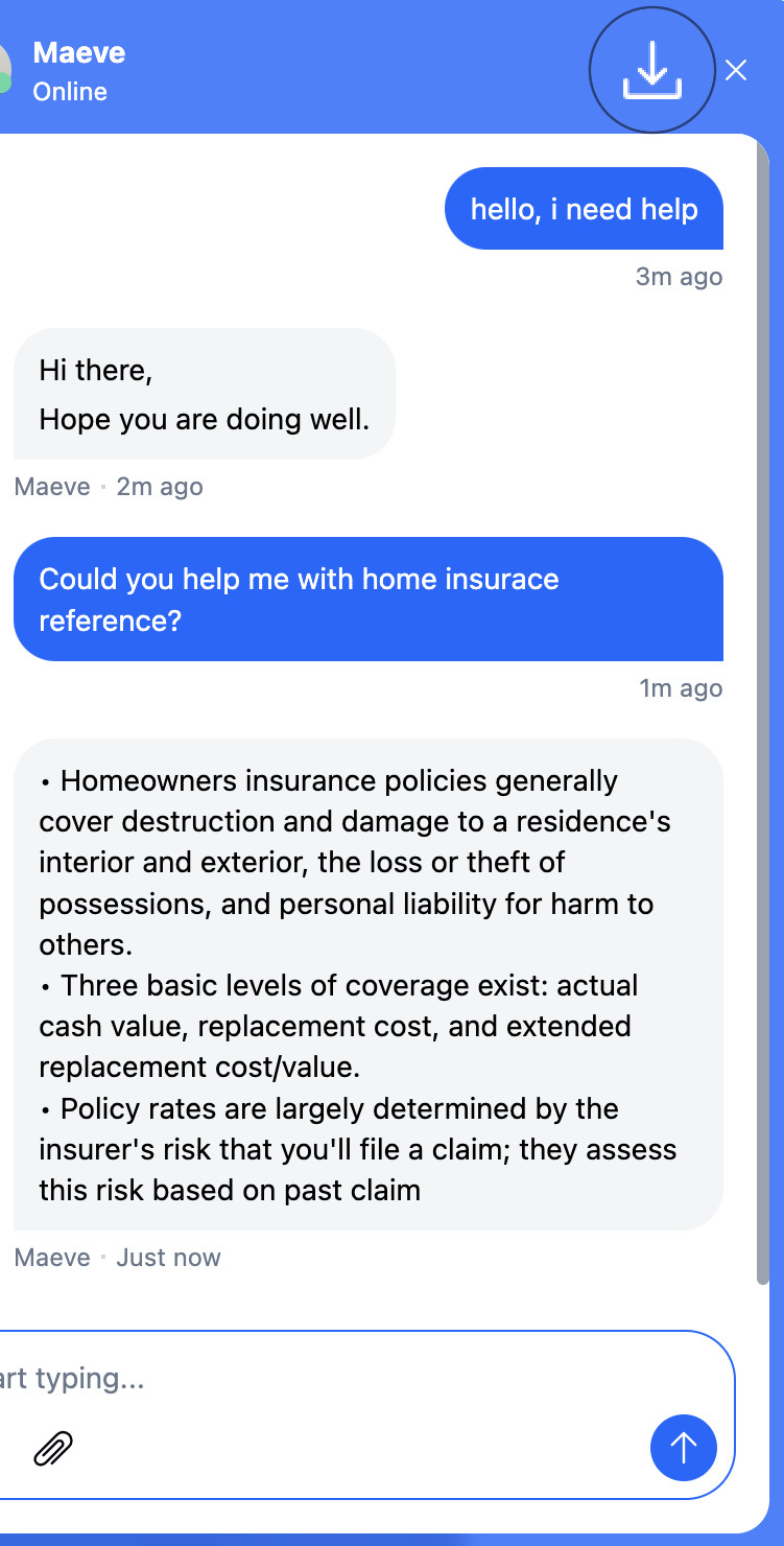 Download chat transcript from widget