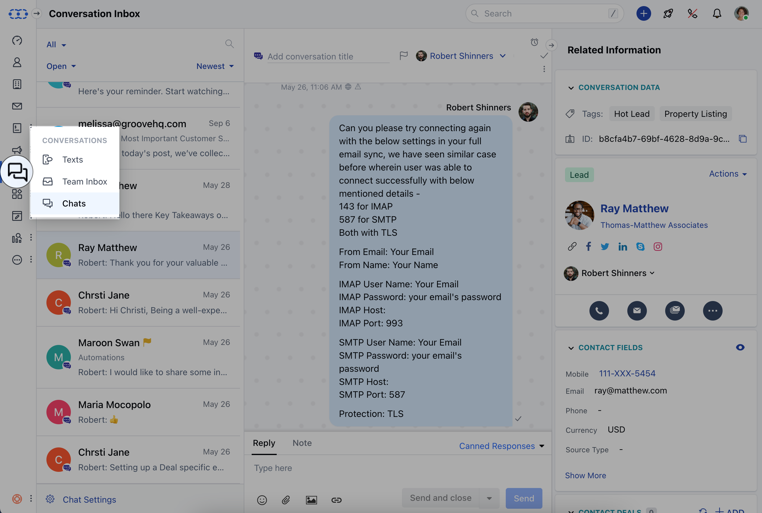 Salesmate chat navigation