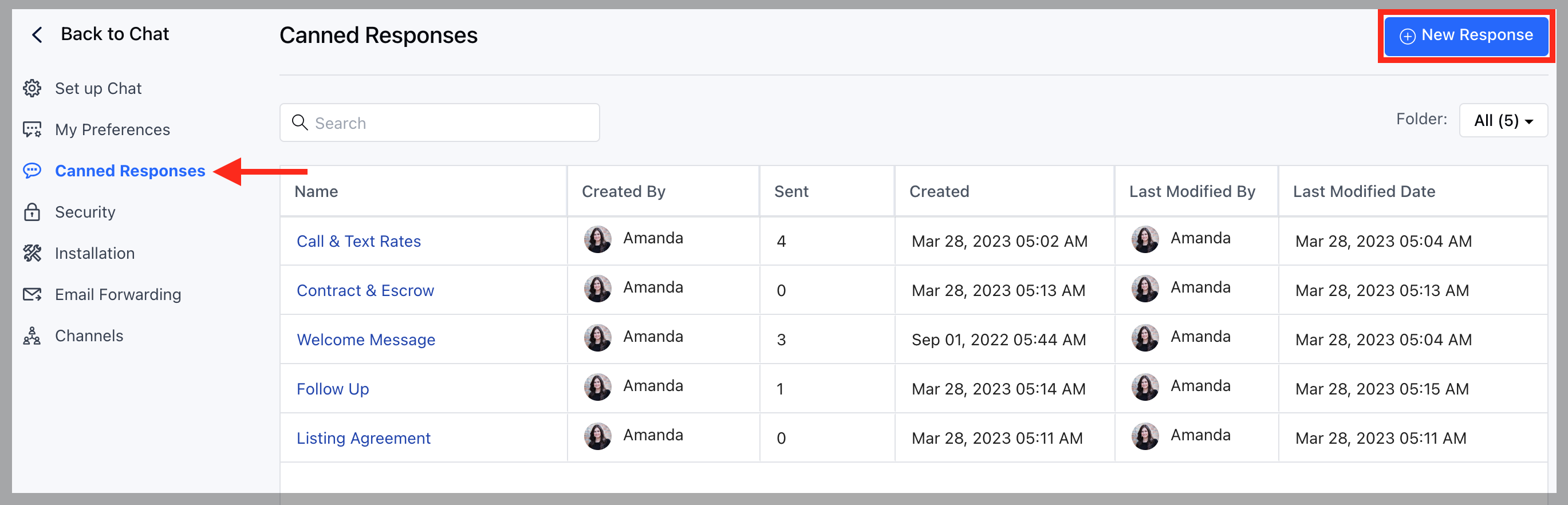 Create new canned response