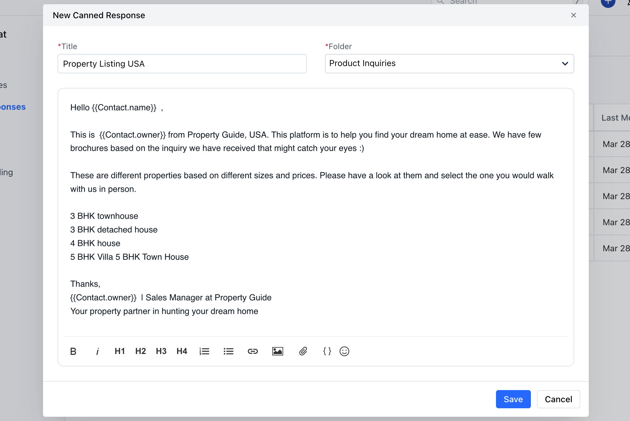 Canned response creation