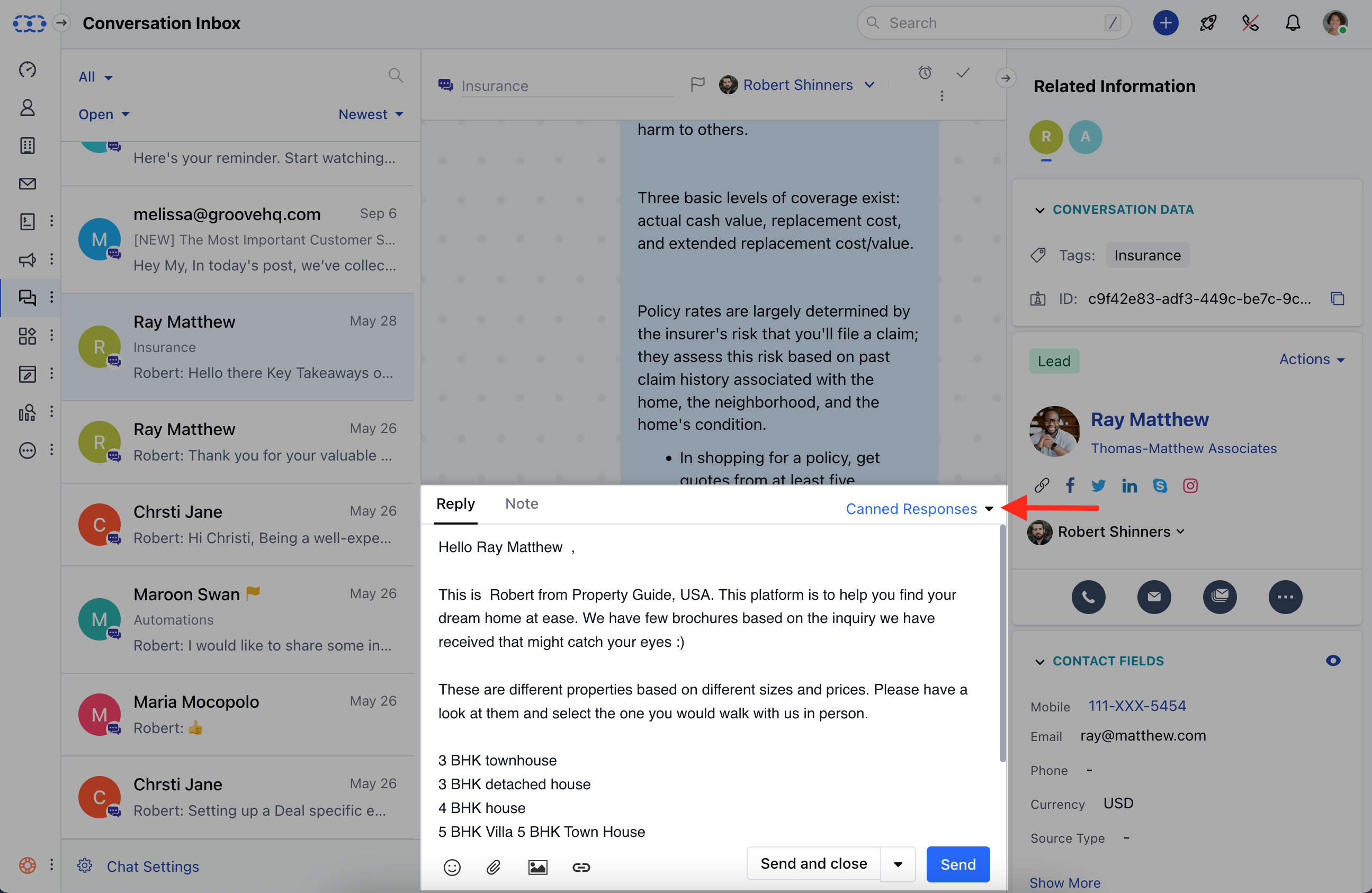 Using canned responses in chat