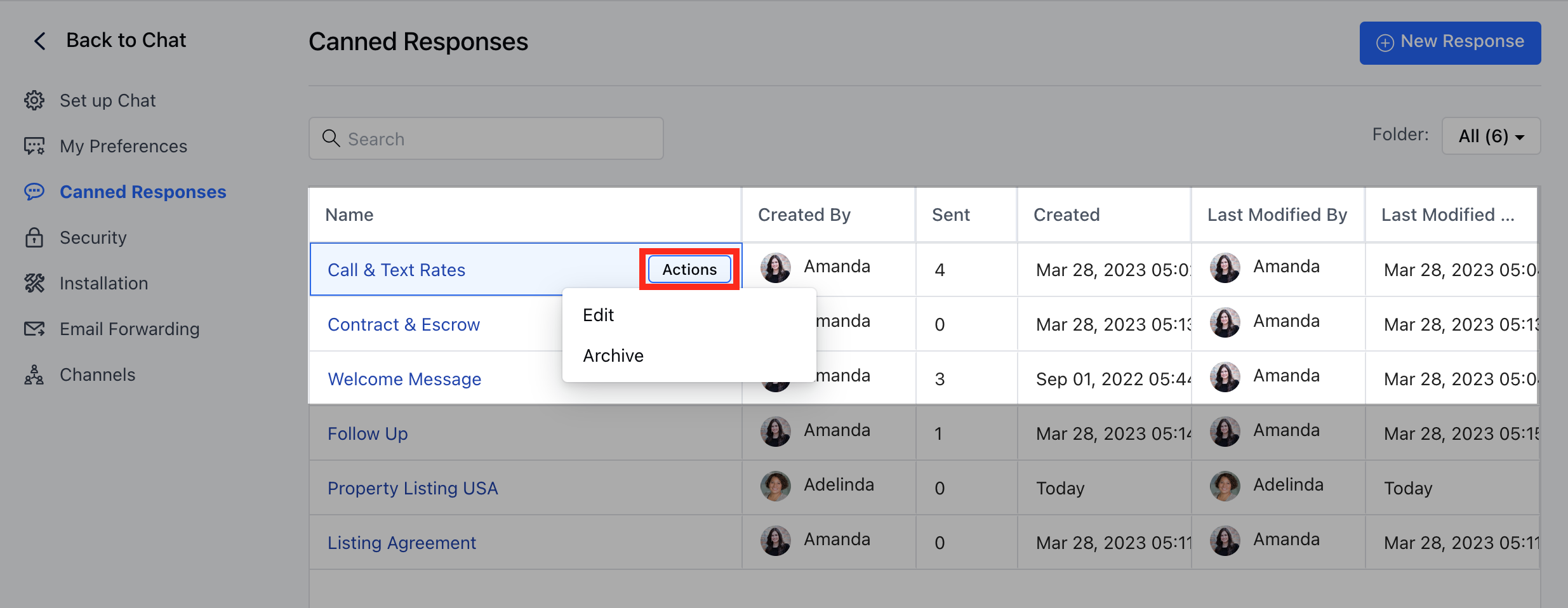 Manage canned responses