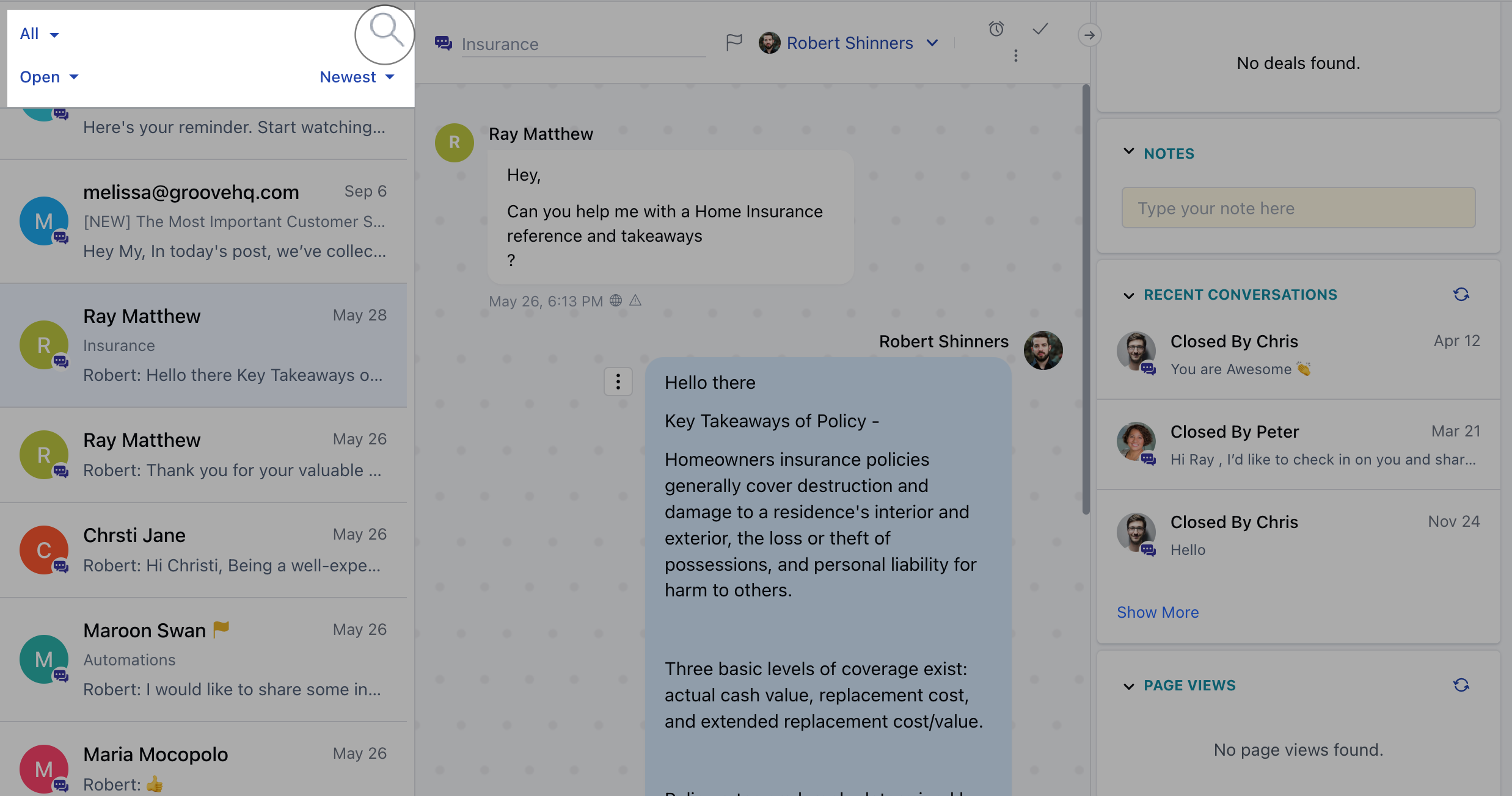 Search icon in chat inbox