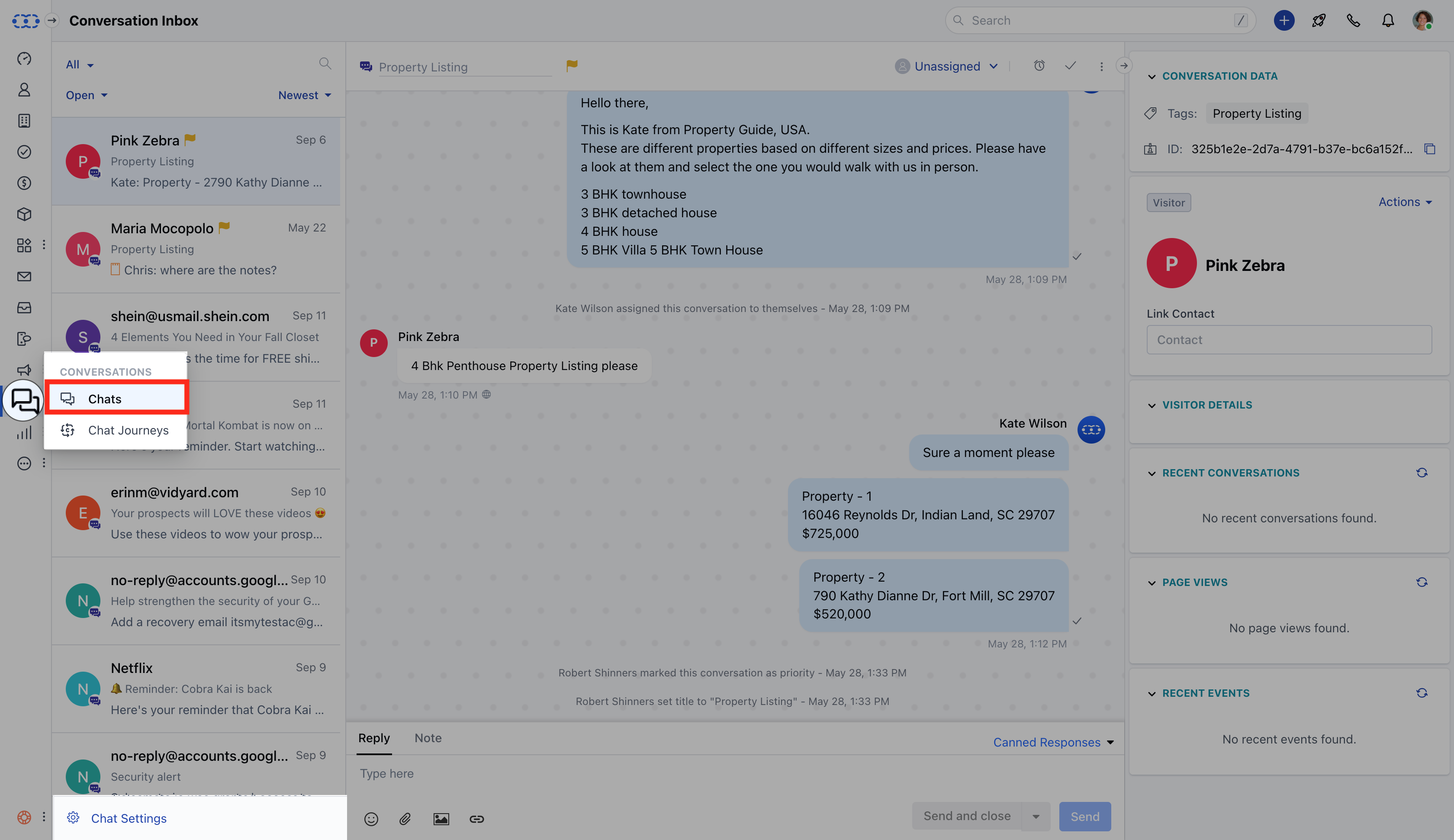 Chat settings navigation