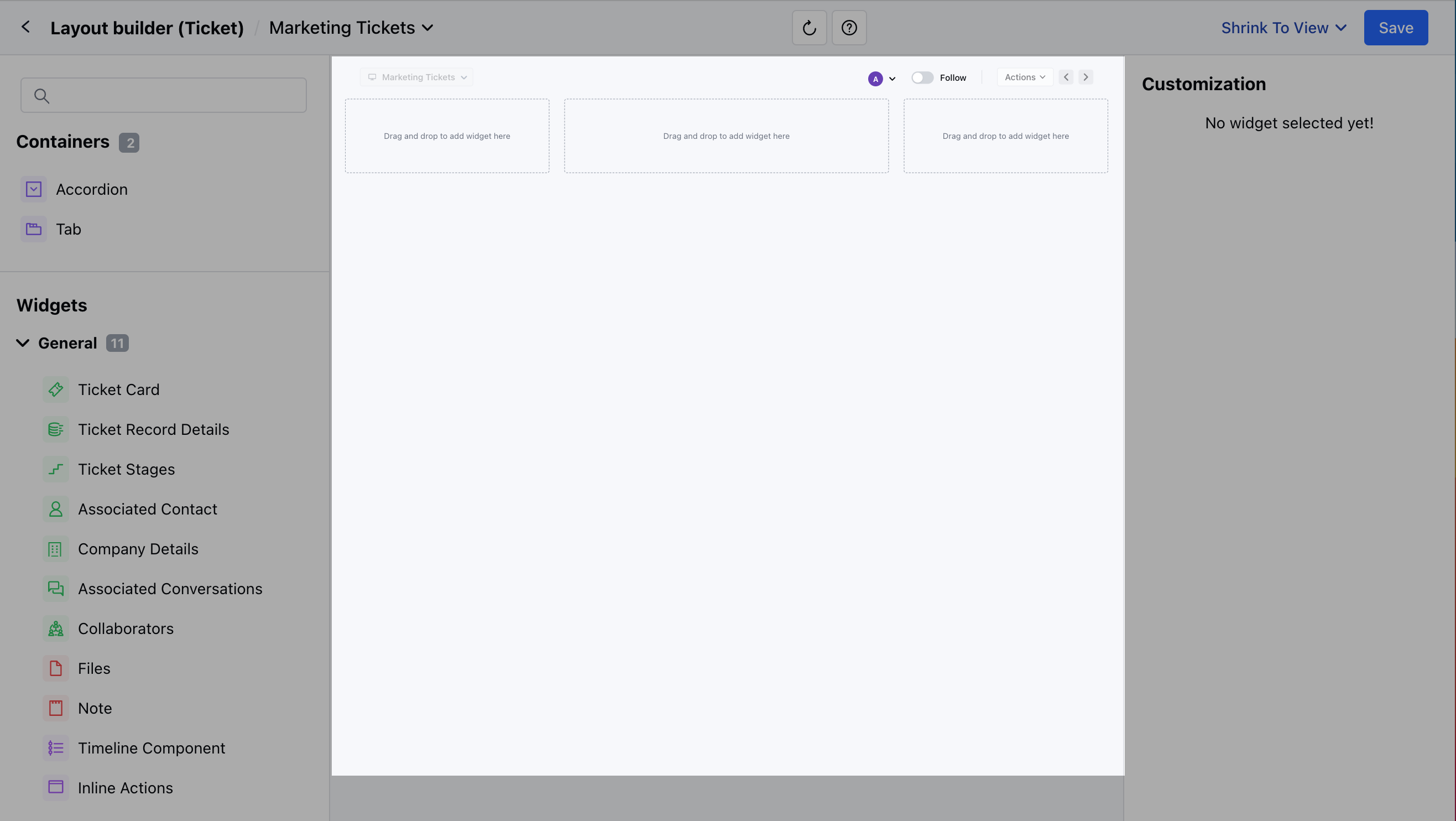 Ticket layout builder page