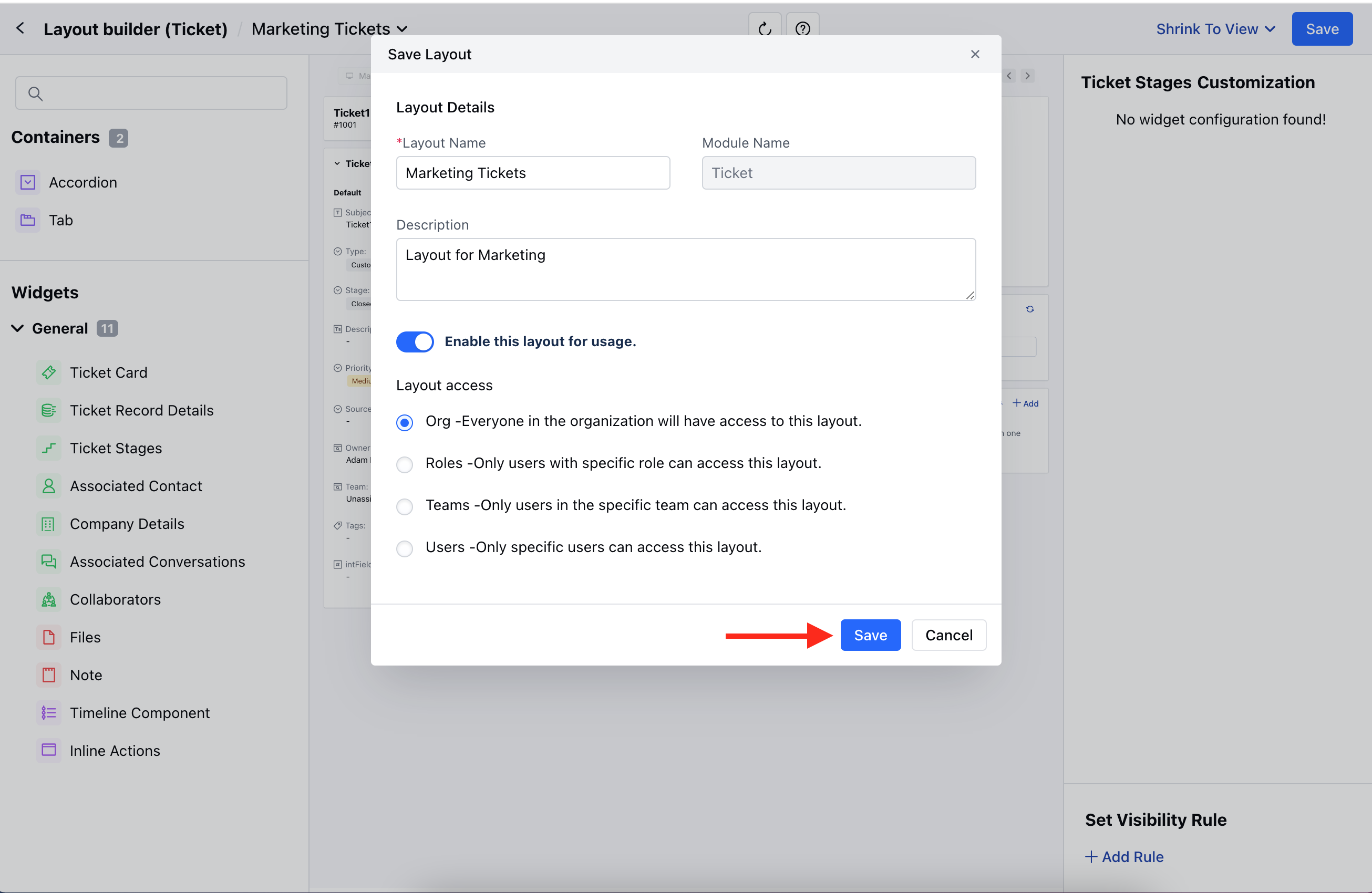 New ticket layout details save