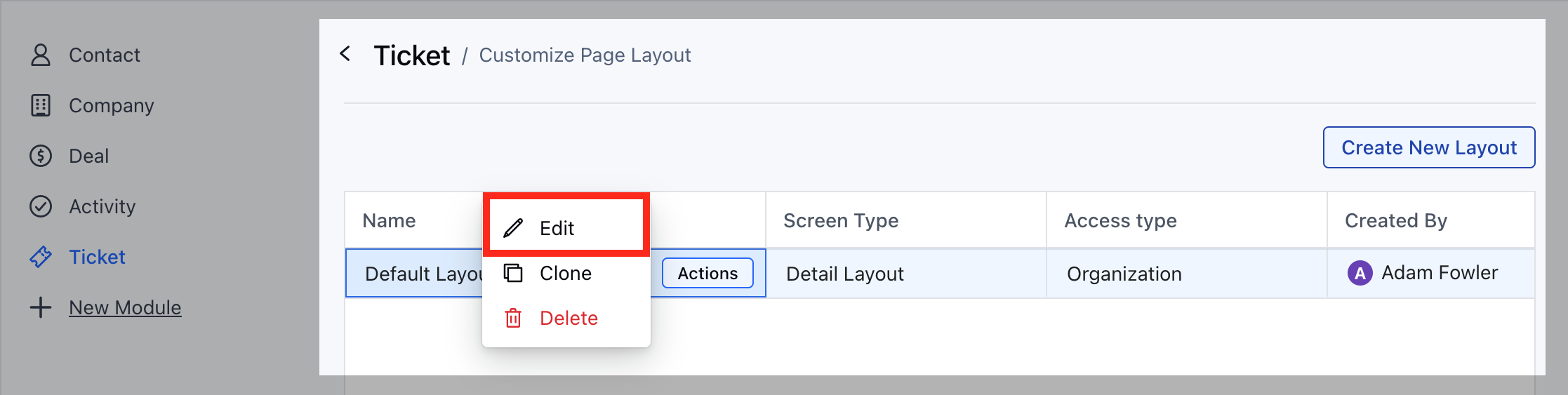 Edit default ticket layout