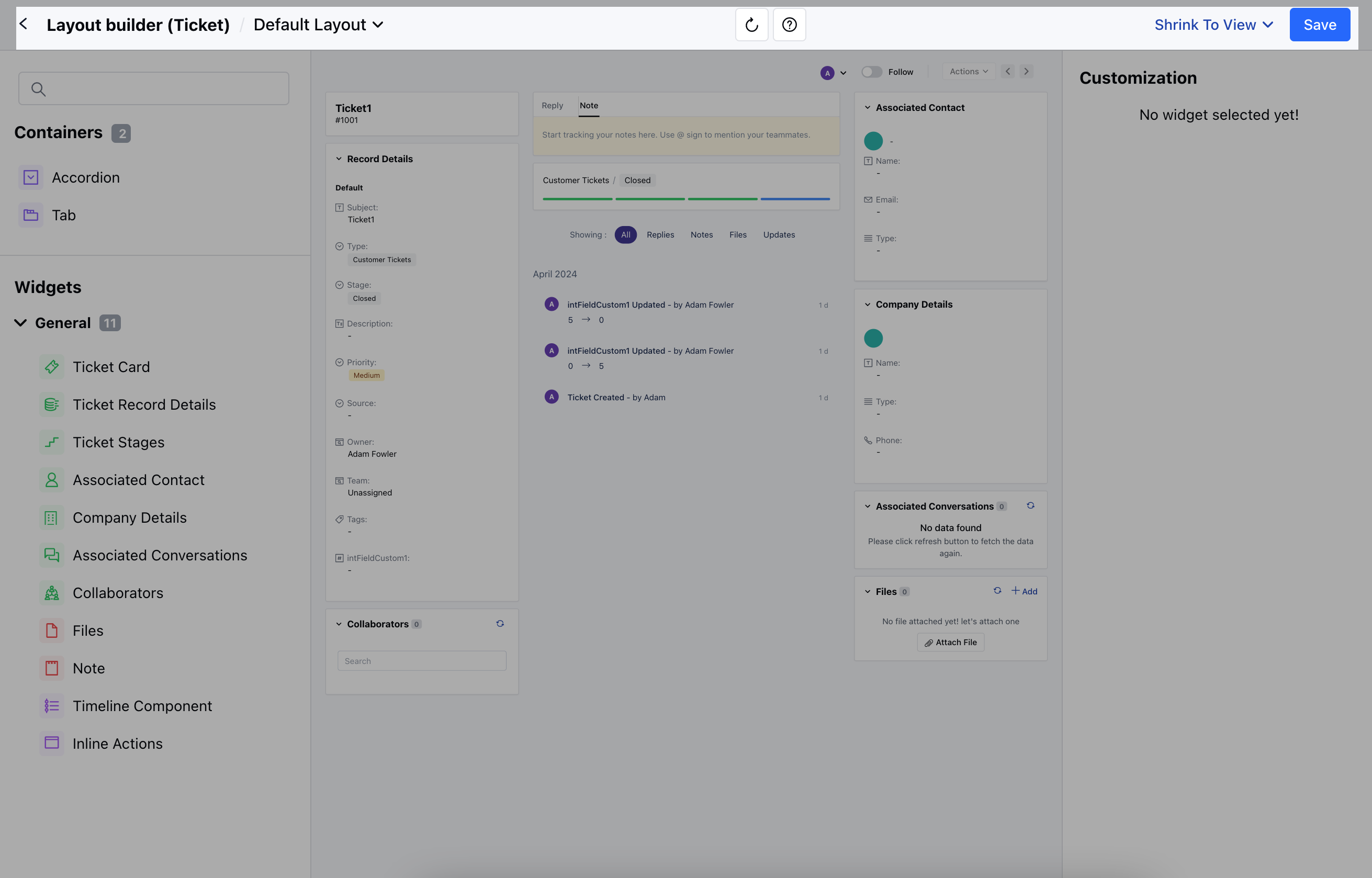 Ticket layout builder page
