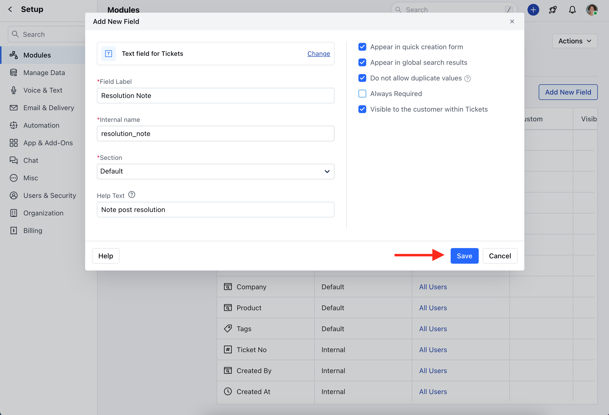 Field details configuration