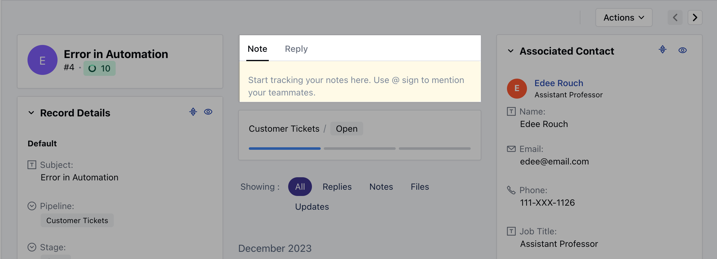 Post note or reply to ticket