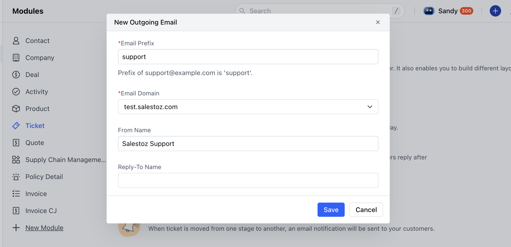 Outgoing email address details